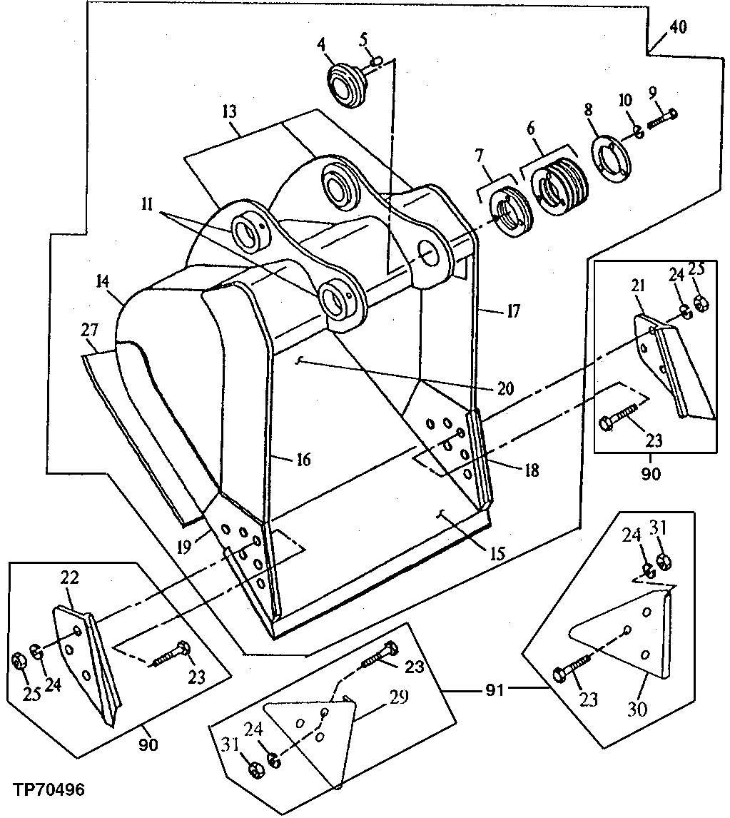 Схема запчастей John Deere 90ELC - 199 - Severe Duty Cast Lip Bucket (Also Order Bucket Tooth Assemblies) 3302 BUCKETS, TEETH, SHANKS AND SIDECUTTERS