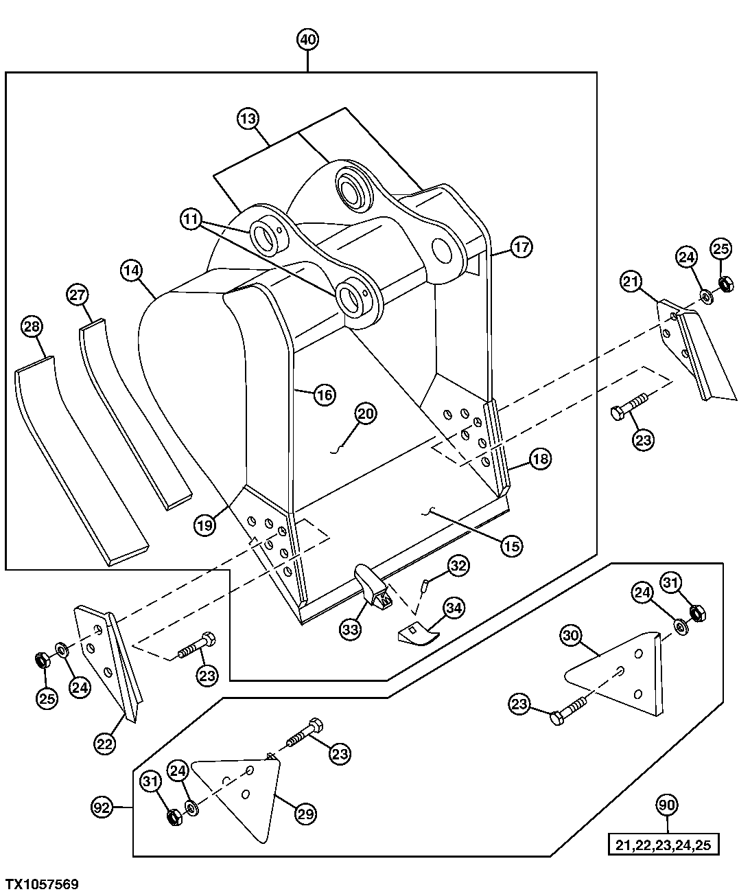 Схема запчастей John Deere 90ELC - 201 - Severe Duty Plate Lip Bucket 3302 BUCKETS, TEETH, SHANKS AND SIDECUTTERS