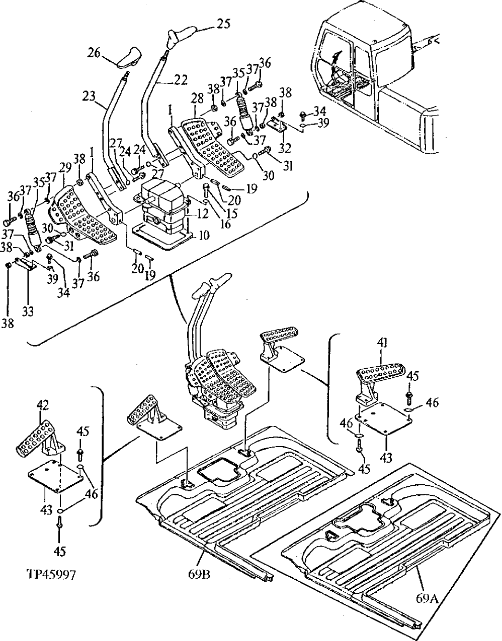 Схема запчастей John Deere 90ELC - 215 - CONTROL PEDALS ( - 014999) 3315 Control Linkage