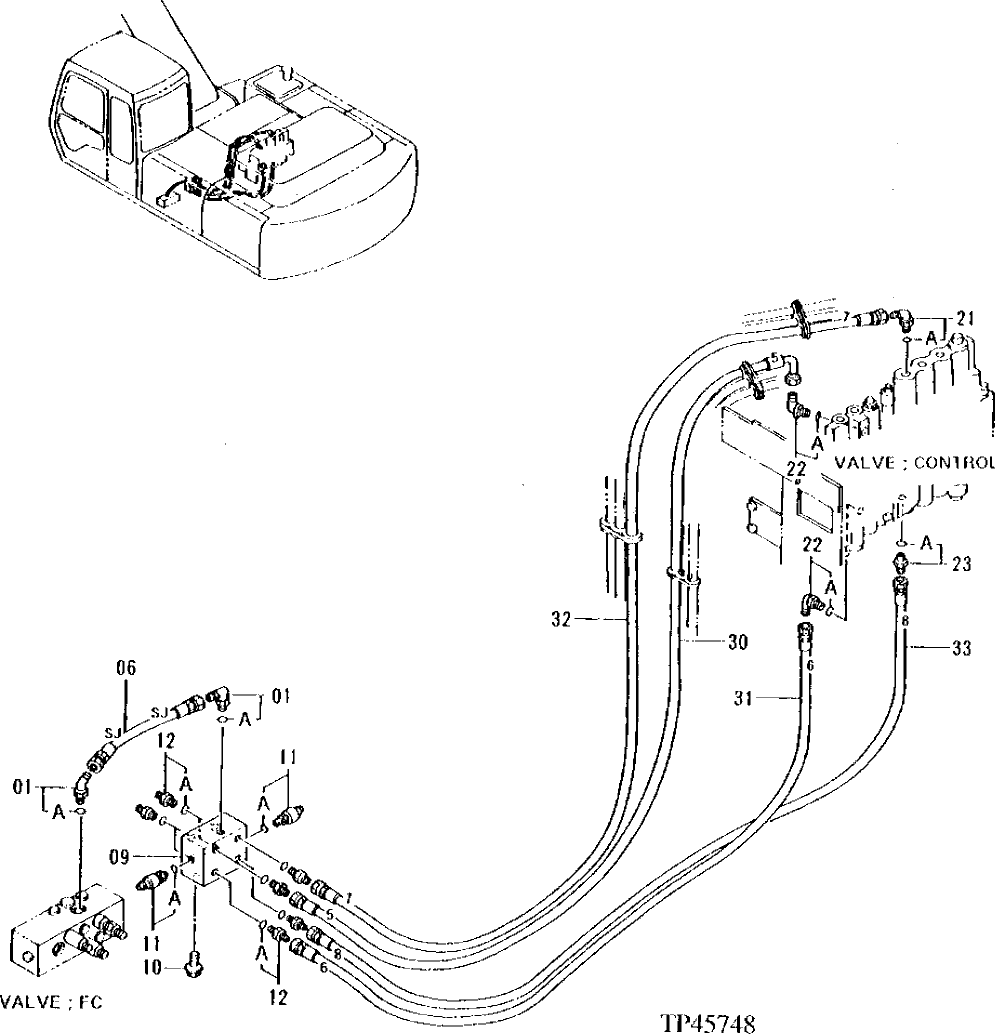 Схема запчастей John Deere 90ELC - 253 - PILOT PIPINGS (01500 - ) 3360 HYDRAULIC SYSTEM