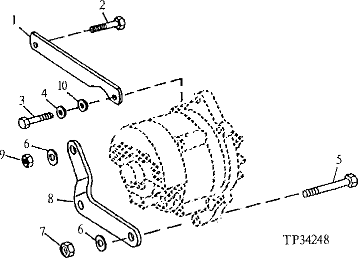 Схема запчастей John Deere 90ELC - 84 - ALTERNATOR MOUNTING BRACKETS AND ADJUSTING STRAPS ( - 704568) 0423 Alternator And Generator Mounting 6068TDW07, 6068TDW56 6068TDW07, 6068TDW56