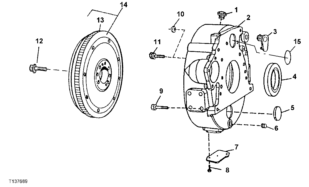 Схема запчастей John Deere 90ELC - 93 - Flywheel Housing (704569 - ) 0433 FLYWHEEL, HOUSING AND FASTENINGS 6068TDW07, 6068TDW56 6068TDW07, 6068TDW56