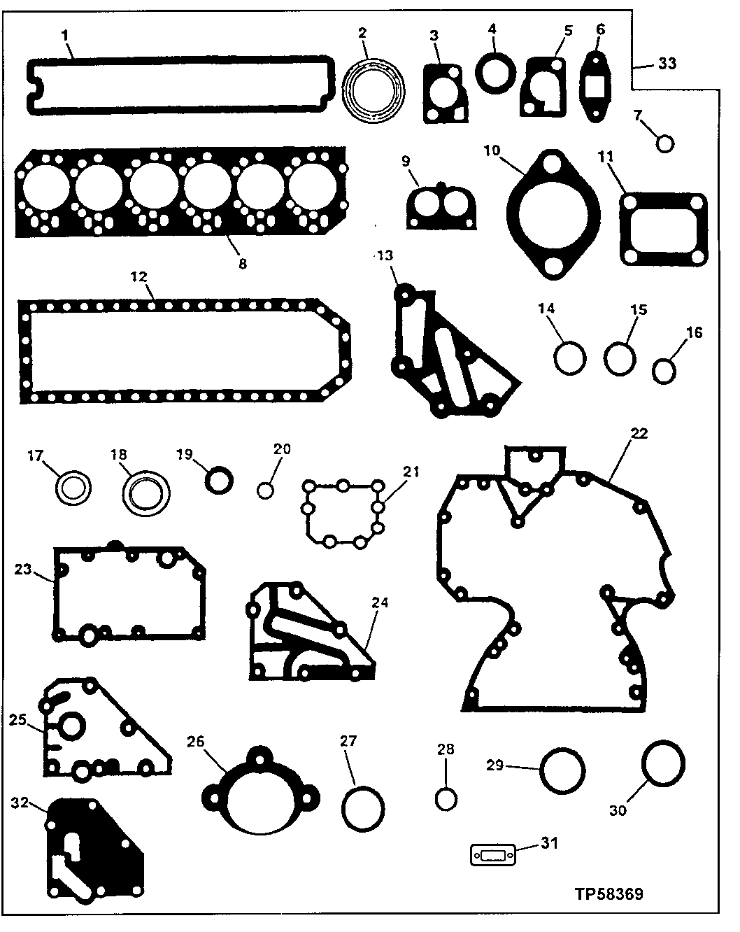 Схема запчастей John Deere 90ELC - 97 - Engine Major Overhaul Gasket Set and Engine Overhaul Kit ( - 704568) 0452 Gasket Replacement Kits 6068TDW07, 6068TDW56 6068TDW07, 6068TDW56