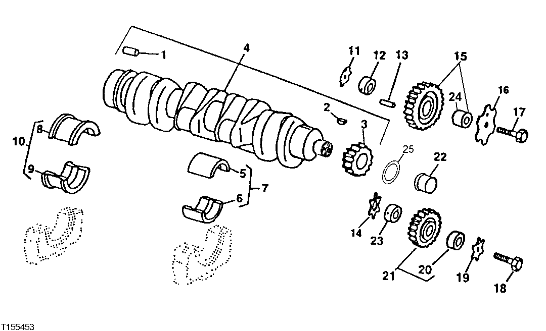 Схема запчастей John Deere 90ELC - 20 - CRANKSHAFT,CRANKSHAFT GEARS AND MAIN BEARINGS (704569 - ) 0401 CRANKSHAFT AND MAIN BEARINGS 6068TDW07, 6068TDW56 ( - 704568) 6068TDW07, 6068TDW56