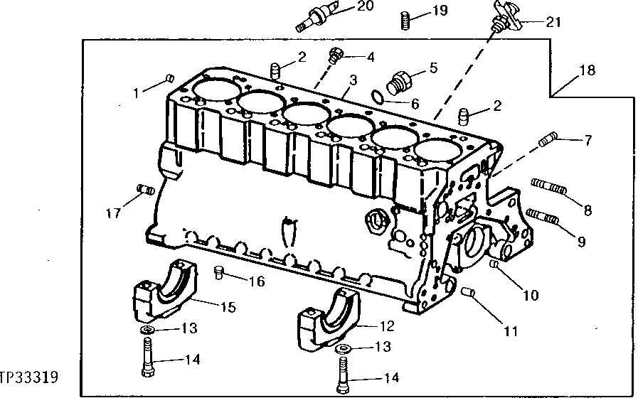 Схема запчастей John Deere 90ELC - 32 - Cylinder Block And Main Bearing Caps ( - 704568) 0404 Cylinder Block 6068TDW07, 6068TDW56 6068TDW07, 6068TDW56