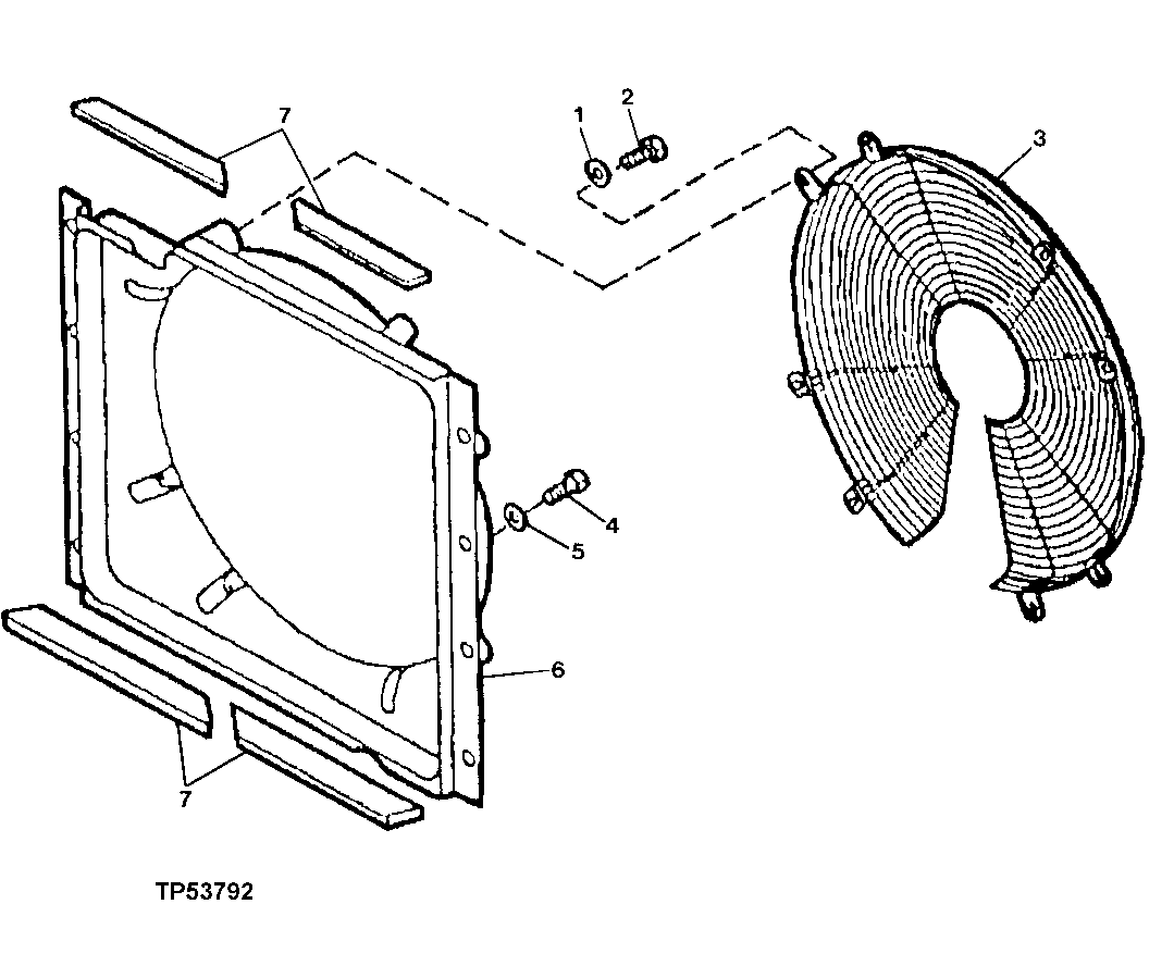 Схема запчастей John Deere 90ELC - 101 - RADIATOR FAN SHROUD AND FAN GUARD (559603 - ) 0510 COOLING SYSTEMS