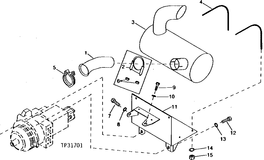 Схема запчастей John Deere 90ELC - 113 - MUFFLER AND MOUNTING BRACKET 0530 External Exhaust Systems