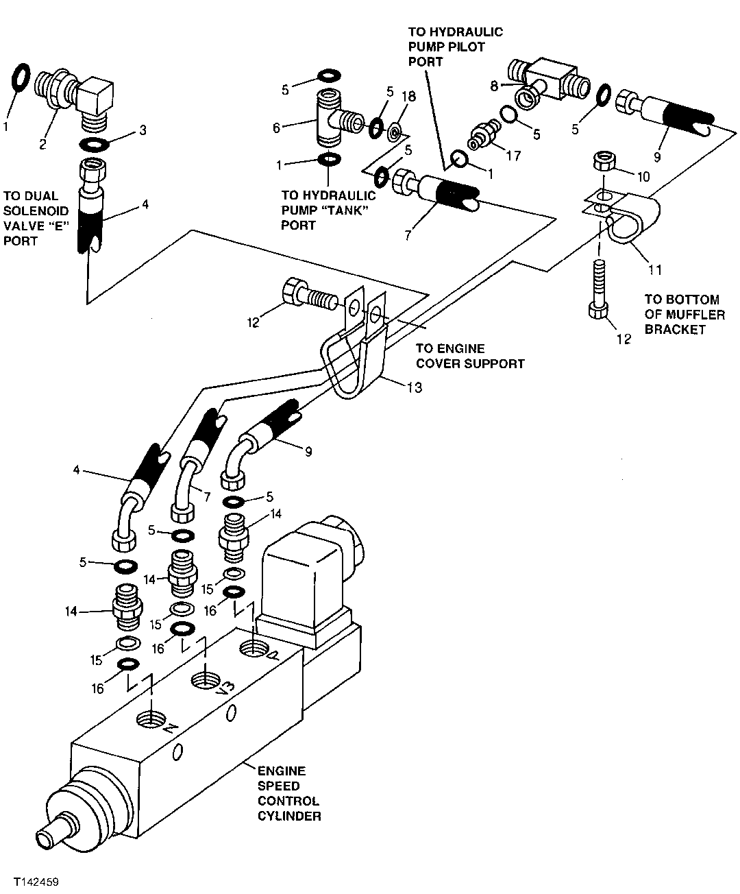 Схема запчастей John Deere 90ELC - 118 - ENGINE SPEED CONTROL HYDRAULIC LINES AND FITTINGS ( - 559602) 0570 Electronics