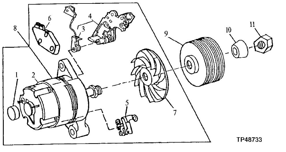 Схема запчастей John Deere 90ELC - 137 - ALTERNATOR, FAN AND PULLEY 1672 ALTERNATOR, REGULATOR AND CHARGING SYSTEM WIRING