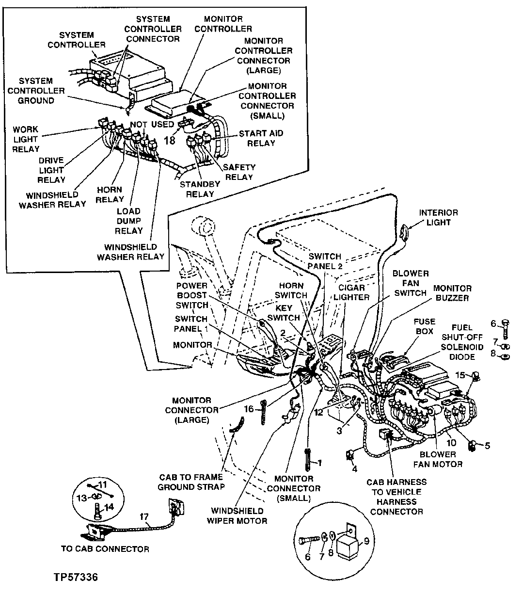 Схема запчастей John Deere 90ELC - 150 - Cab Wiring Harness 1674 Wiring Harness And Switches