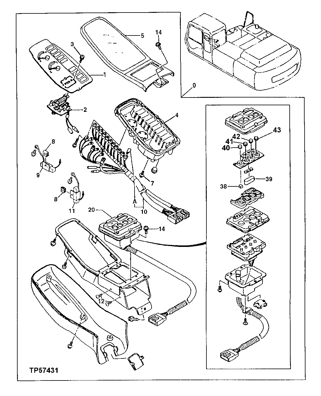 Схема запчастей John Deere 90ELC - 151 - Instrument Panel 1674 Wiring Harness And Switches