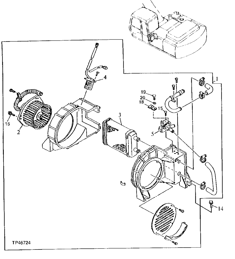 Схема запчастей John Deere 90ELC - 199 - Heater 1830 HEATING AND AIR CONDITIONING