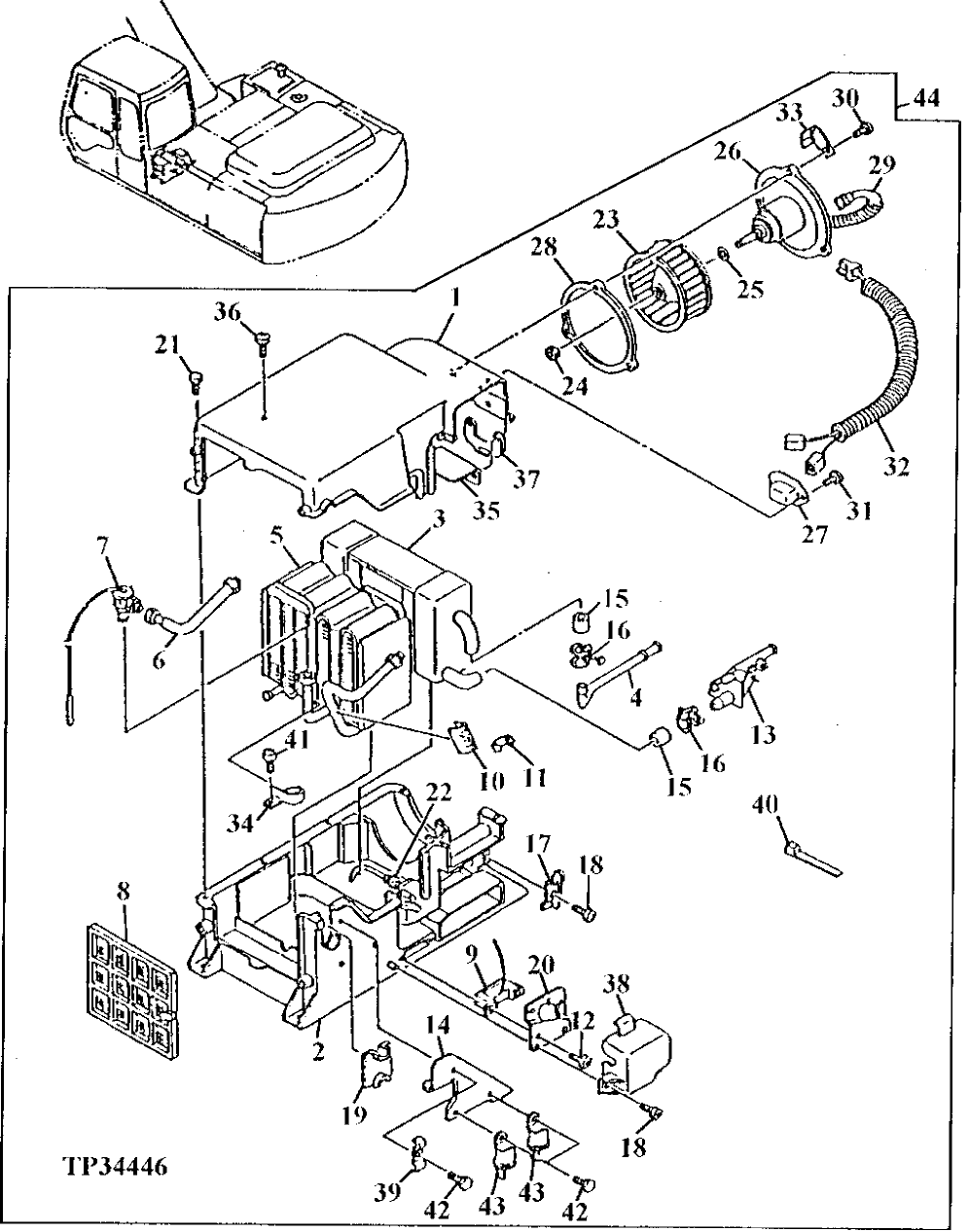 Схема запчастей John Deere 90ELC - 205 - Air Conditioner and Heater ( - 541550) 1830 HEATING AND AIR CONDITIONING