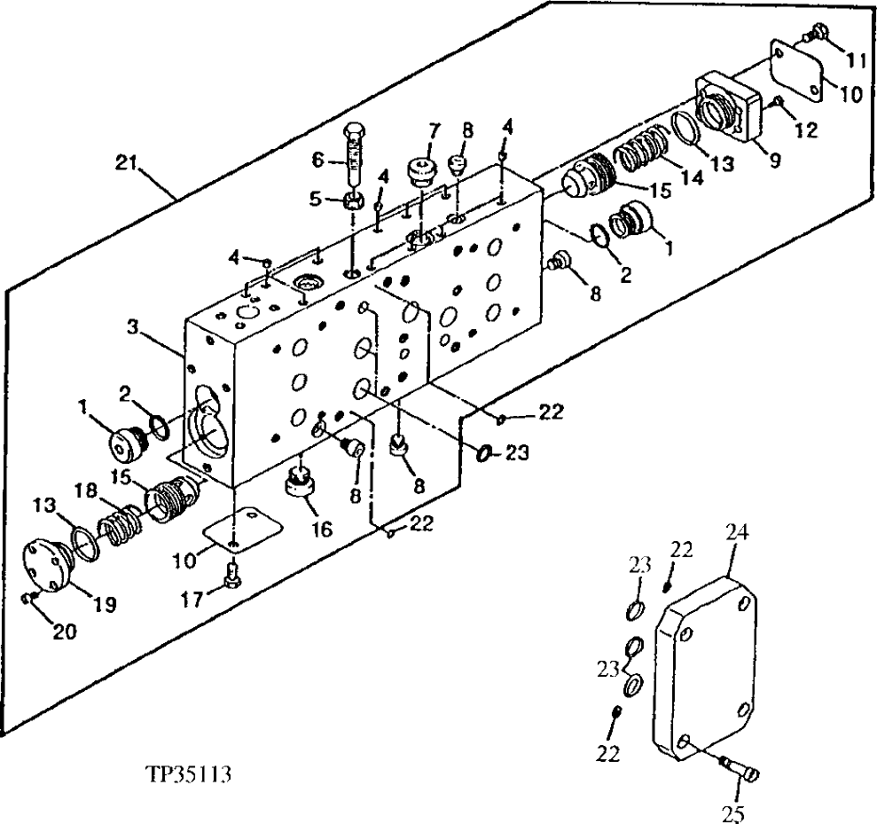 Схема запчастей John Deere 90ELC - 252 - MAIN HYDRAULIC CONTROL VALVE MANIFOLD ASSEMBLY ( - 556935) 2160 HYDRAULIC SYSTEM