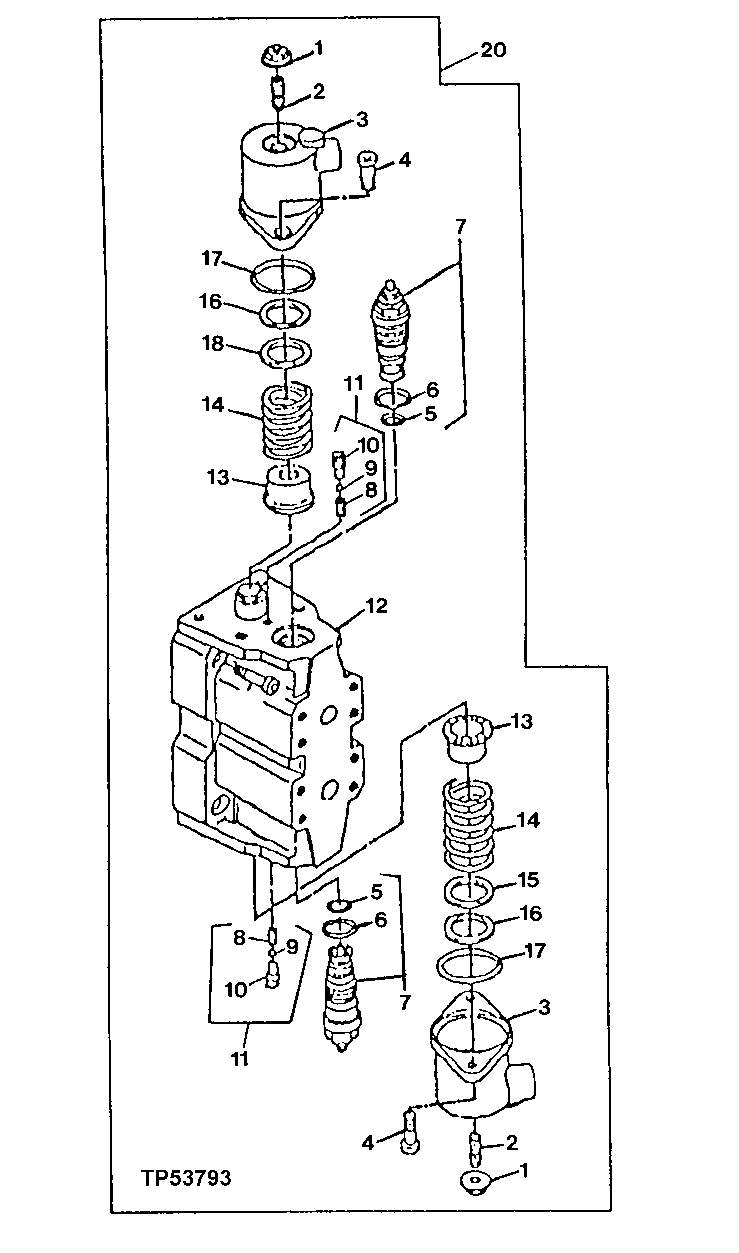 Схема запчастей John Deere 90ELC - 254 - Main Hydraulic Control Valve ( - 556935) 2160 HYDRAULIC SYSTEM