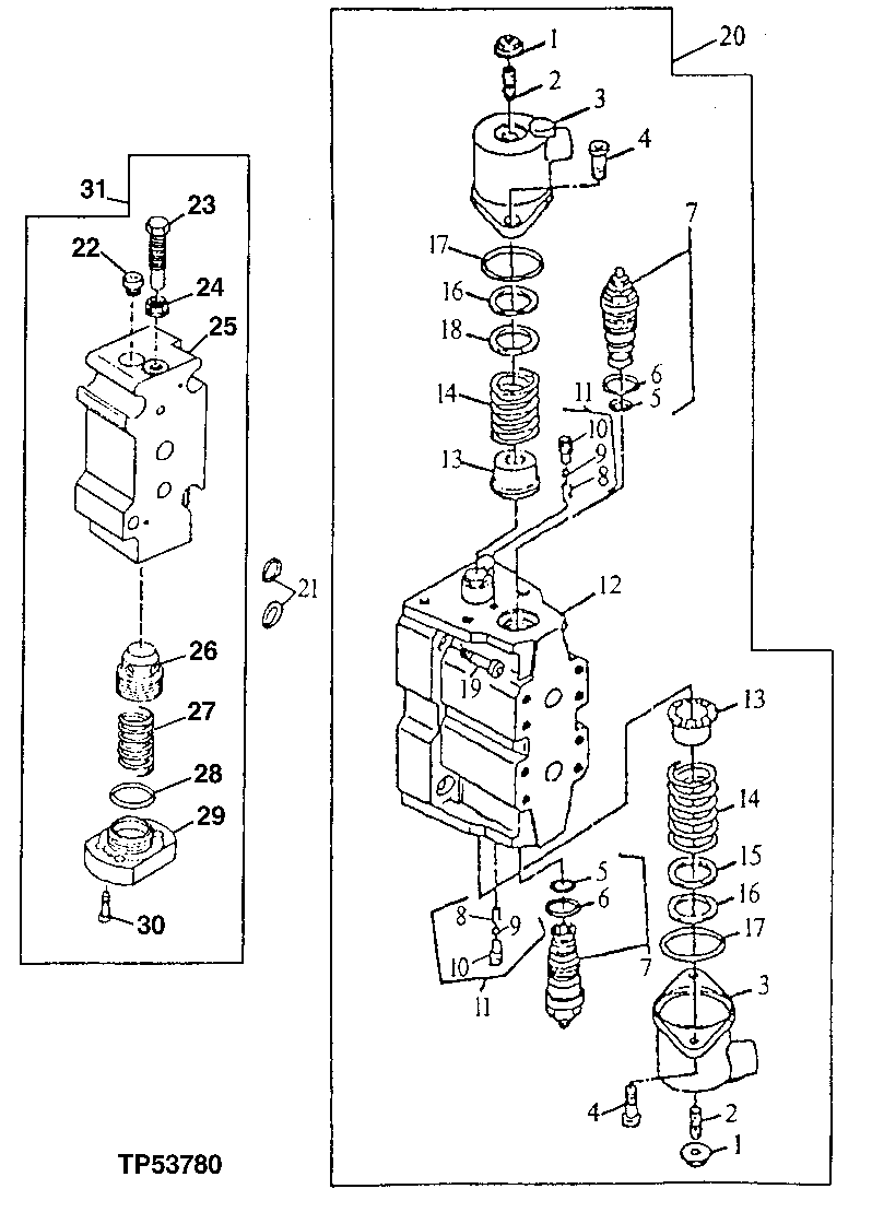 Схема запчастей John Deere 90ELC - 255 - Main Hydraulic Control Valve (546277 - 556935) 2160 HYDRAULIC SYSTEM