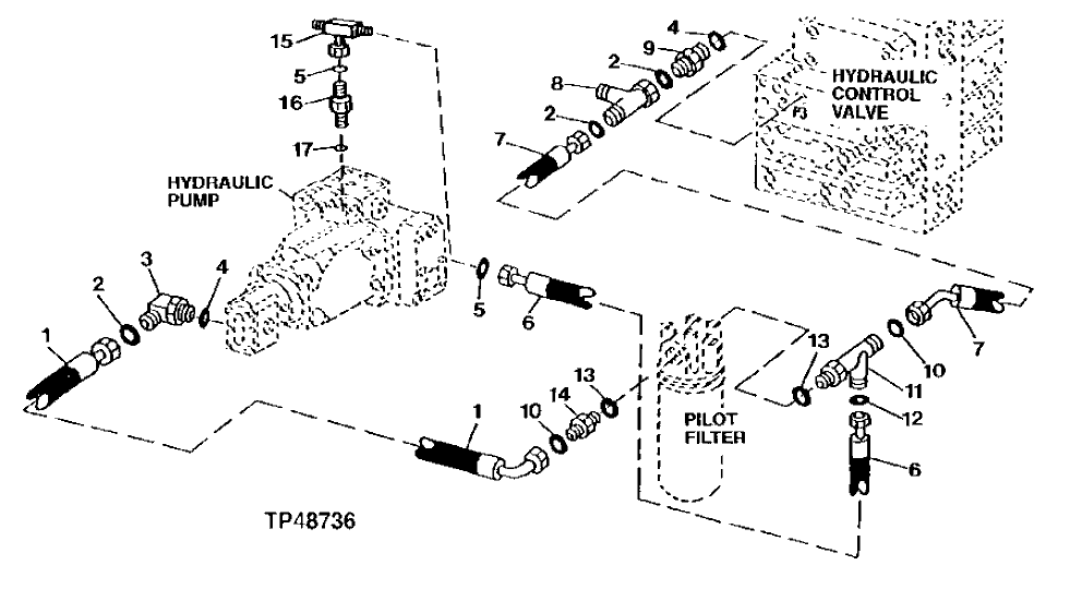 Схема запчастей John Deere 90ELC - 271 - PILOT FILTER LINES 2160 HYDRAULIC SYSTEM