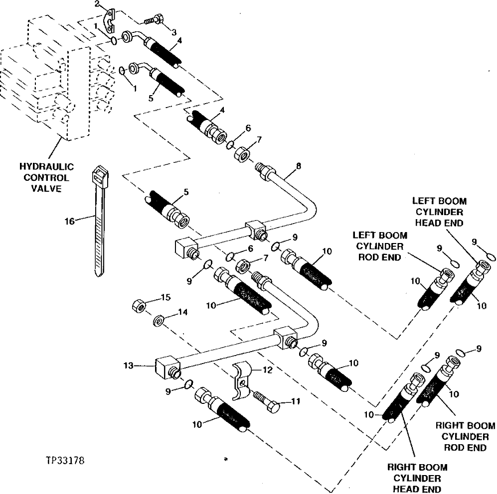 Схема запчастей John Deere 90ELC - 272 - BOOM CYLINDER TO CONTROL VALVE LINES ( - 553935) 2160 HYDRAULIC SYSTEM