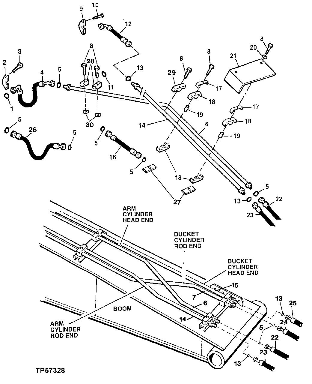 Схема запчастей John Deere 90ELC - 275 - ARM AND BUCKET CYLINDER HYDRAULIC LINES (556936 - ) 2160 HYDRAULIC SYSTEM