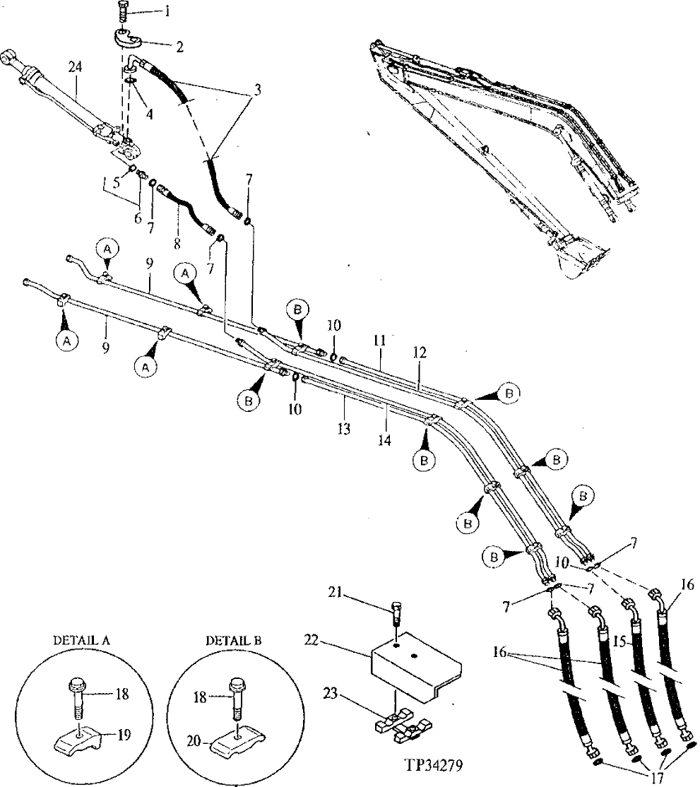 Схема запчастей John Deere 90ELC - 280 - SUPER LONG FRONT BOOM HYRAULIC LINES AND FITTINGS 2160 HYDRAULIC SYSTEM