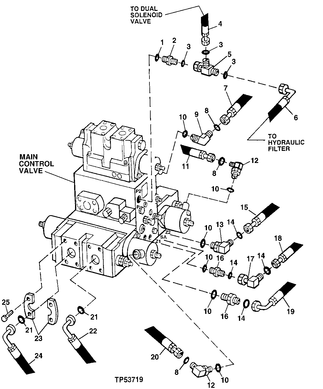 Схема запчастей John Deere 90ELC - 291 - MAIN CONTROL VALVE HYDRAULICS (FRONT) (556936 - ) 2160 HYDRAULIC SYSTEM