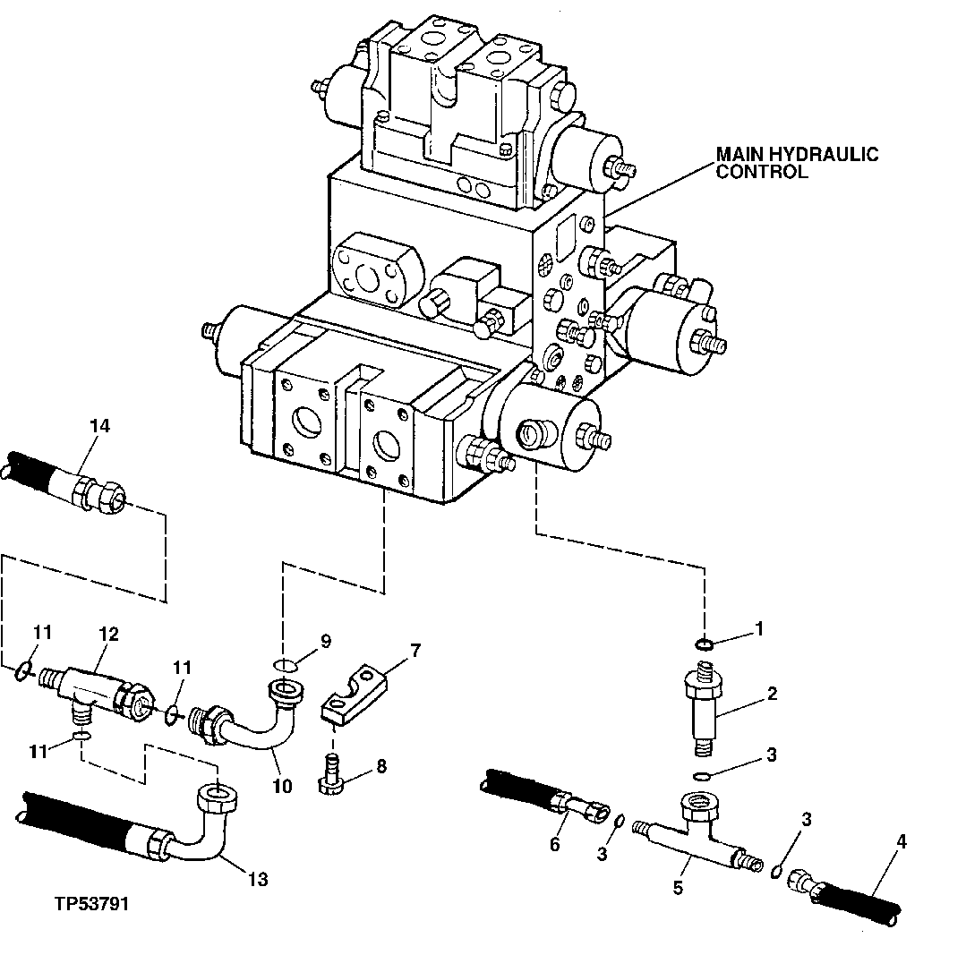 Схема запчастей John Deere 90ELC - 293 - MAIN CONTROL VALVE HYDRAULICS (BOTTOM) (556936 - ) 2160 HYDRAULIC SYSTEM