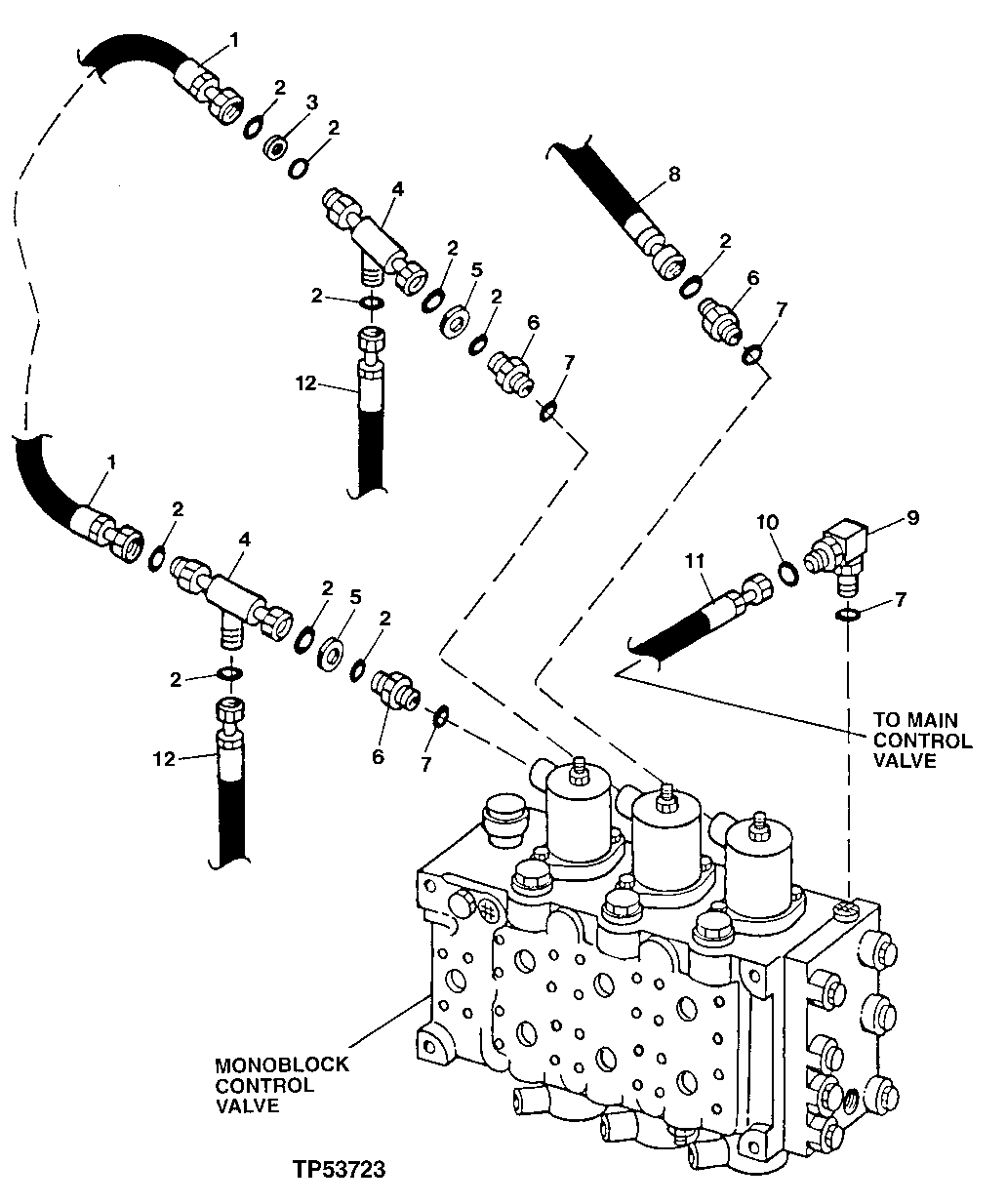 Схема запчастей John Deere 90ELC - 298 - MONOBLOCK VALVE HYDRAULICS (UPPER) (556936 - ) 2160 HYDRAULIC SYSTEM