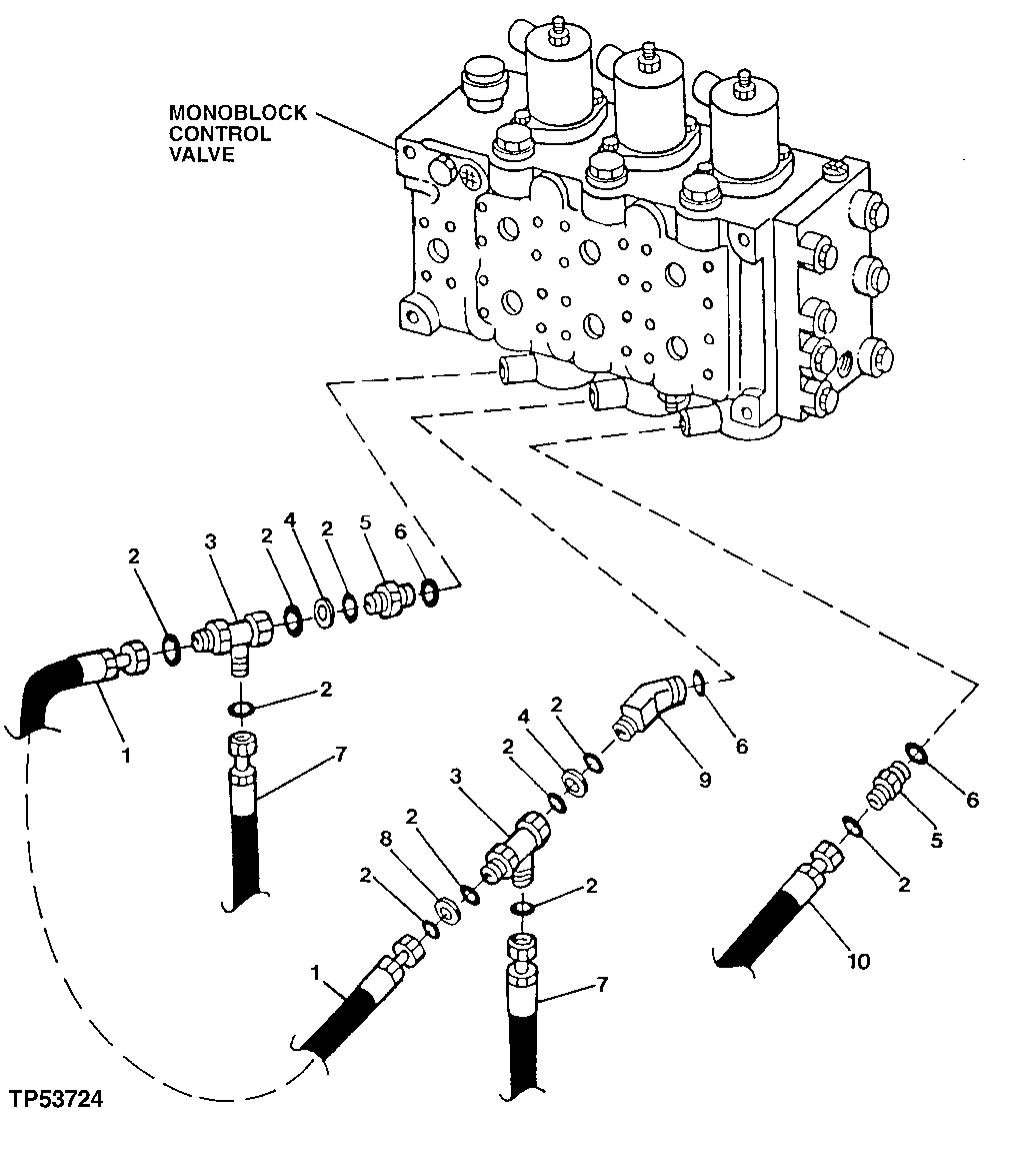 Схема запчастей John Deere 90ELC - 299 - MONOBLOCK VALVE HYDRAULICS (LOWER) (556936 - ) 2160 HYDRAULIC SYSTEM