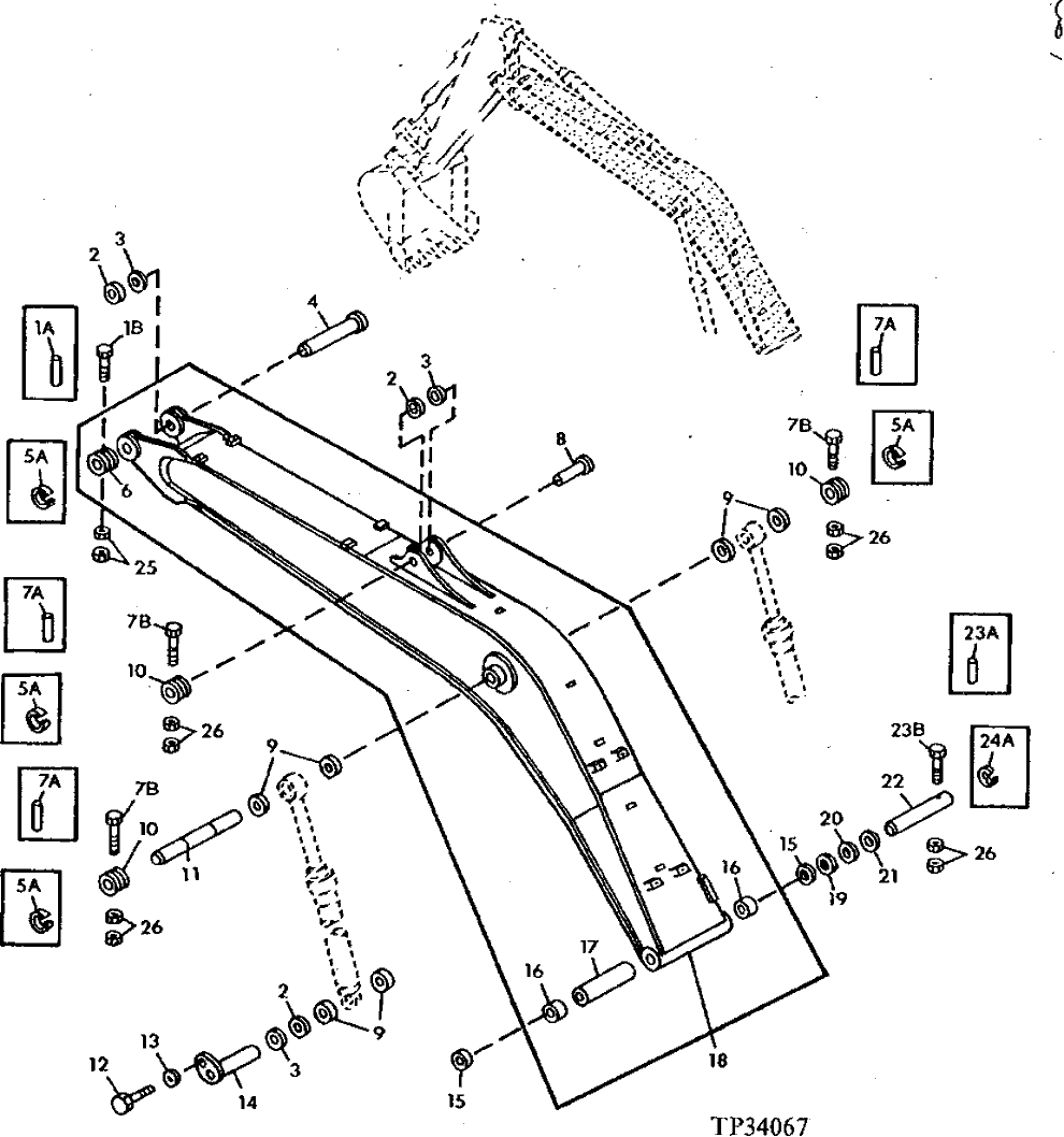 Схема запчастей John Deere 90ELC - 339 - BOOM WITH BOOM, ARM AND CYLINDER MOUNTING PINS 3340 Frames