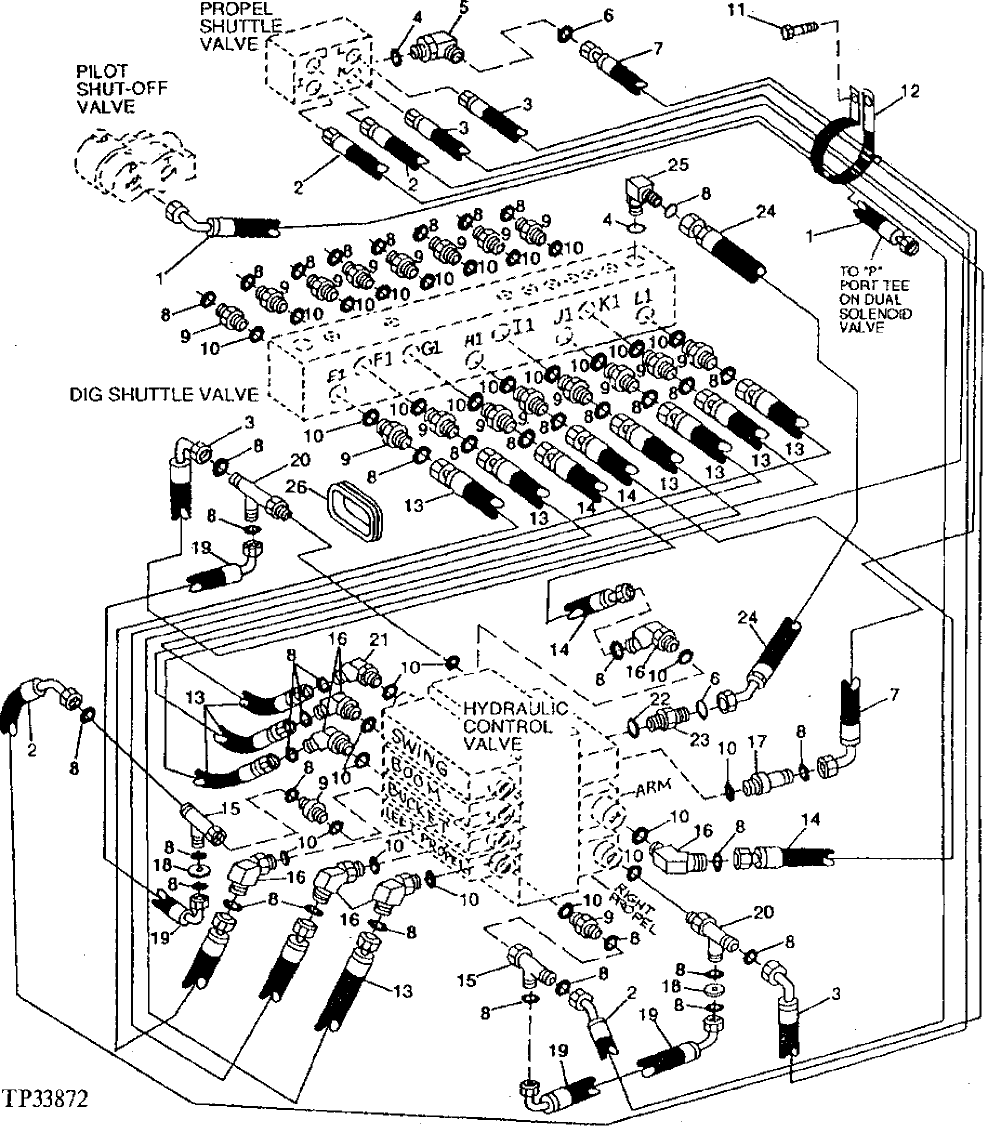 Схема запчастей John Deere 90ELC - 364 - PILOT CONTROL HYDRAULIC LINES ( - 543989) 3360 HYDRAULIC SYSTEM