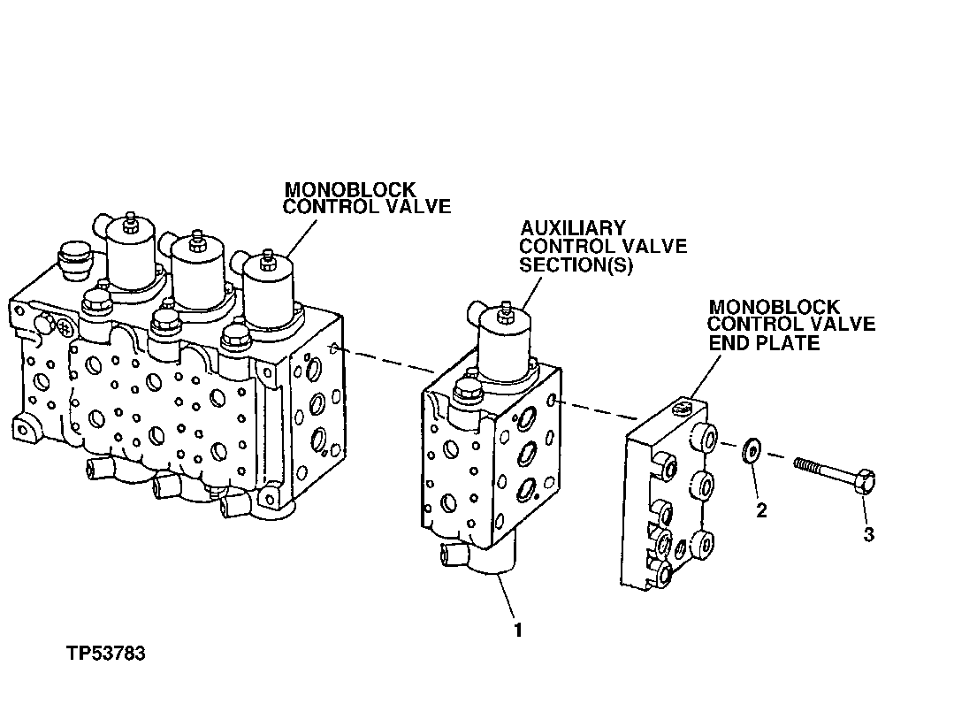 Схема запчастей John Deere 90ELC - 371 - AUXILIARY CONTROL VALVE(S) MOUNTING (556936 - ) 3360 HYDRAULIC SYSTEM