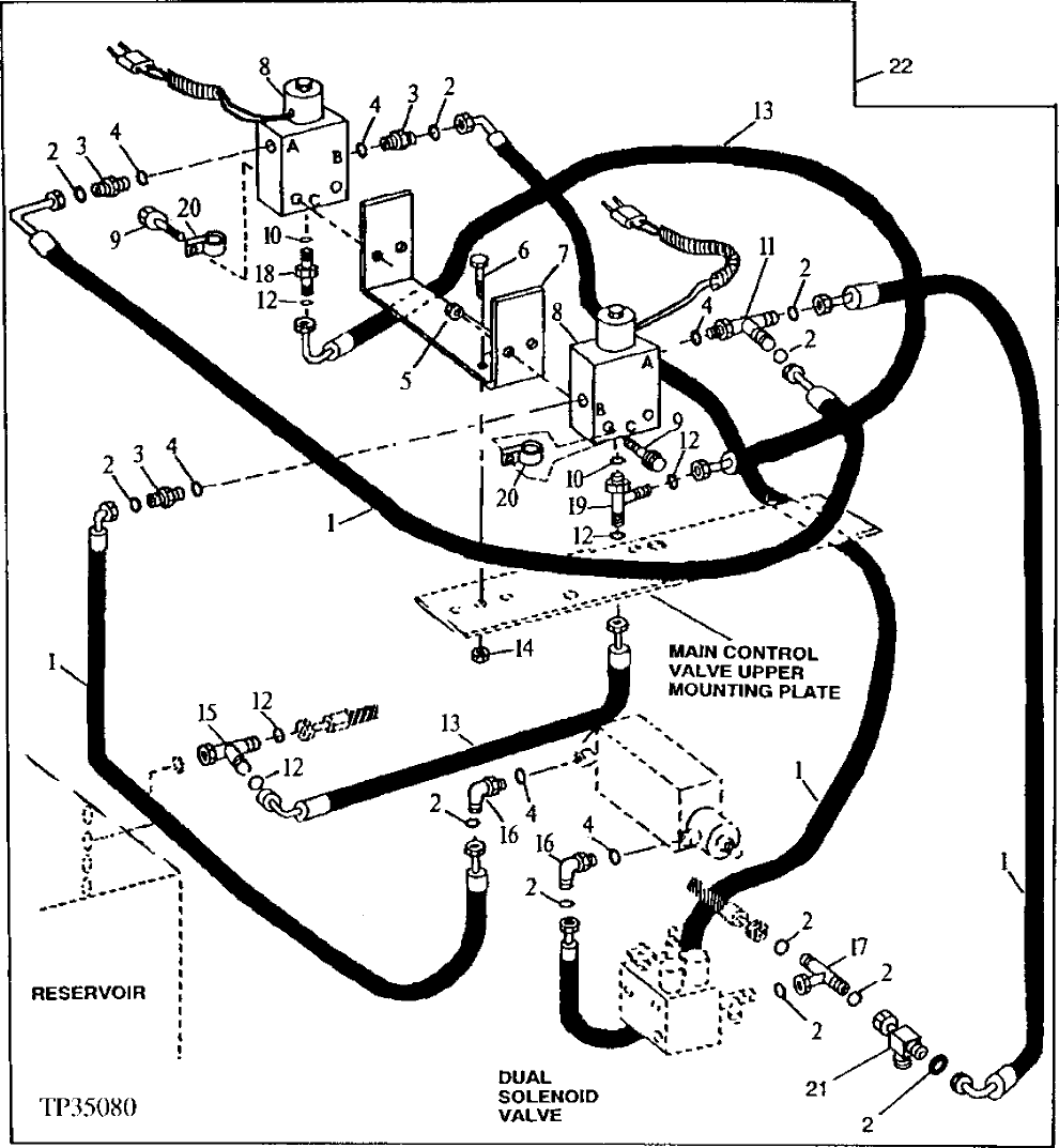 Схема запчастей John Deere 90ELC - 377 - AUXILIARY CONTROL AND SOLENOID VALVES, LINES AND FITTINGS ( - 556935) 3360 HYDRAULIC SYSTEM