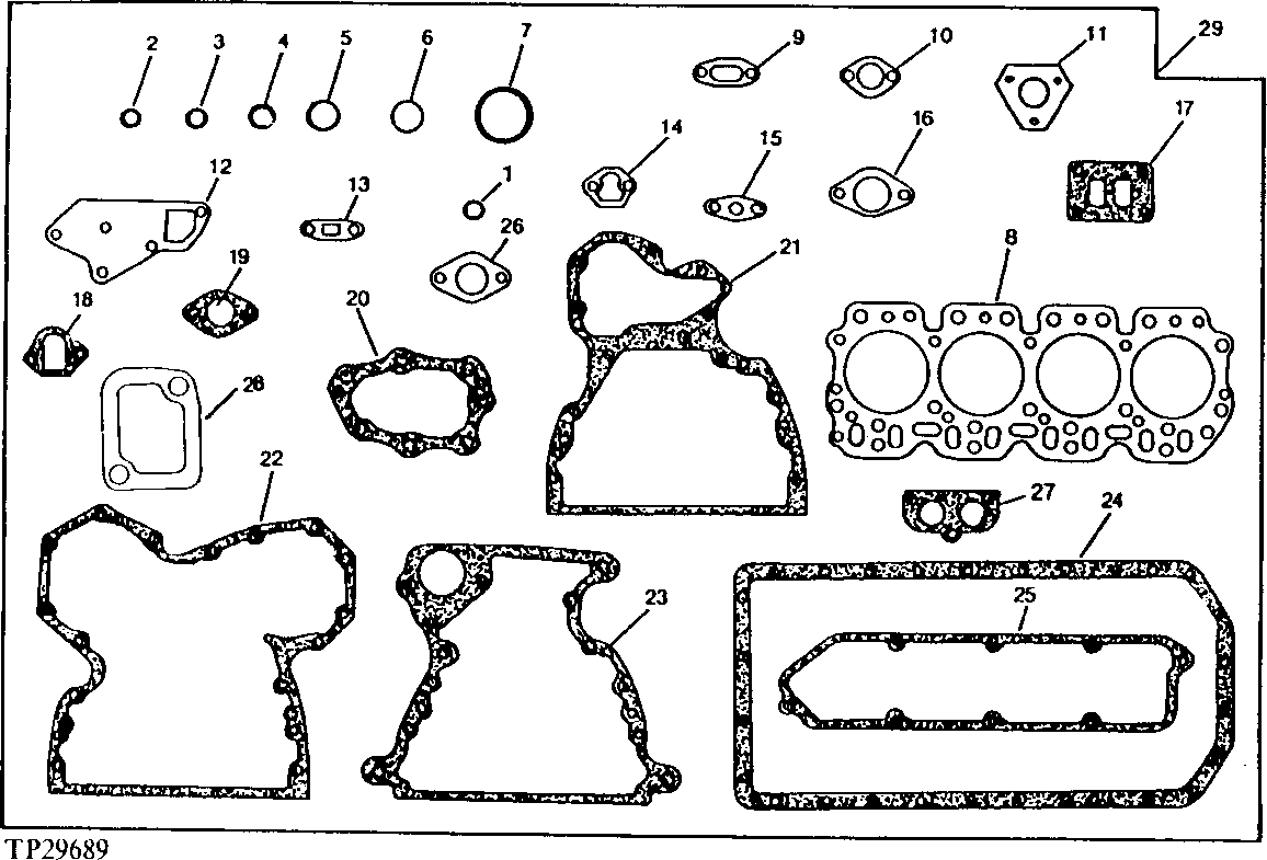 Схема запчастей John Deere 90E - 50 - ENGINE OVERHAUL GASKET SET 0452 Gasket Replacement Kits 4039DT009 4039DT009