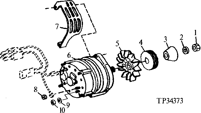 Схема запчастей John Deere 90E - 73 - Alternator, Pulley And Shield (Engine SN 433734- ) 1672 ALTERNATOR,REGULATOR AND CHARGING SYSTEM WIRING