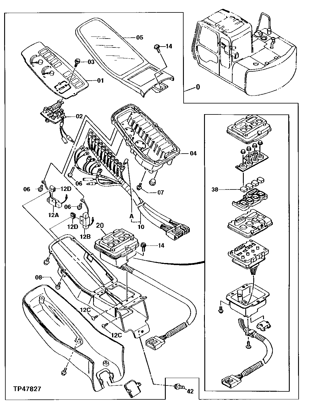 Схема запчастей John Deere 90E - 75 - Instrument Panel 1674 Wiring Harness And Switches