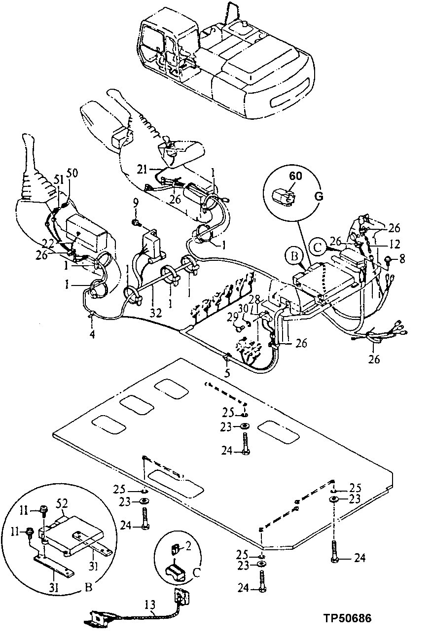 Схема запчастей John Deere 90E - 77 - ELECTRIC PARTS 1674 Wiring Harness And Switches