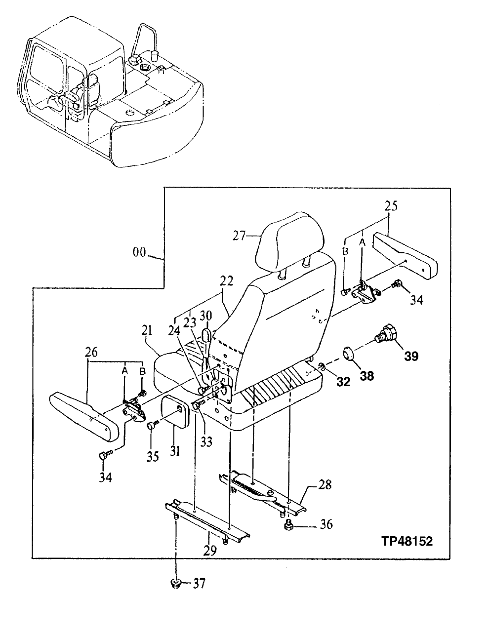 Схема запчастей John Deere 90E - 107 - Seat 1821 SEAT AND SEAT BELT