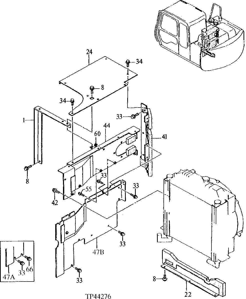 Схема запчастей John Deere 90E - 122 - Covers 1910 Hood Or Engine Enclosure