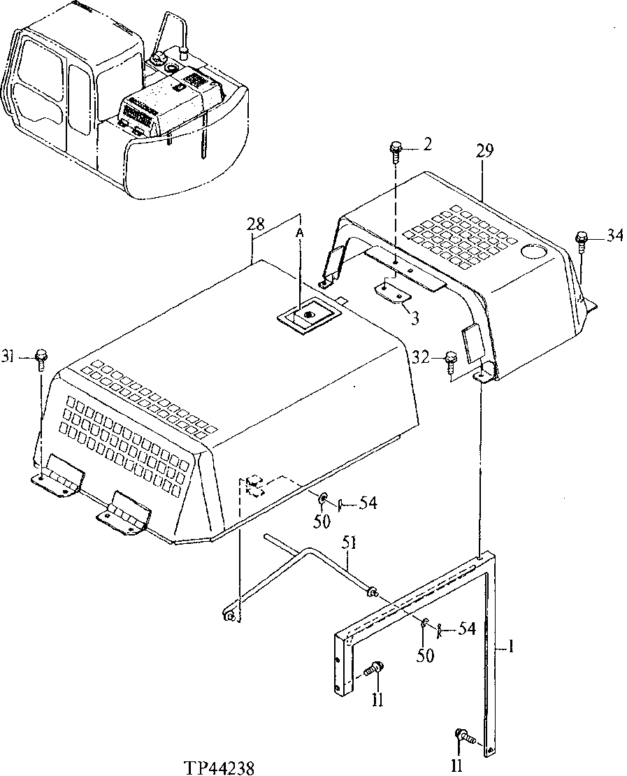 Схема запчастей John Deere 90E - 123 - Covers 1910 Hood Or Engine Enclosure