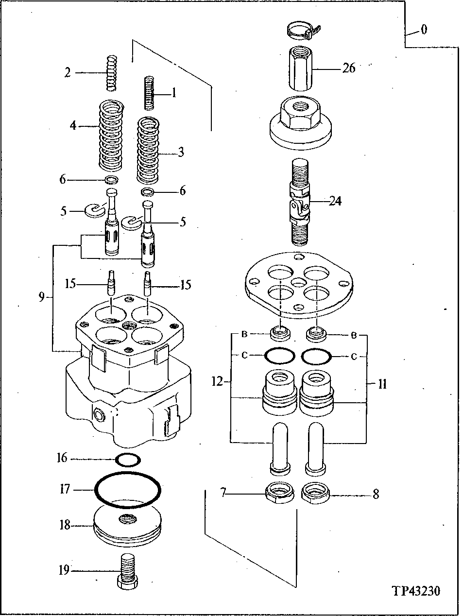 Схема запчастей John Deere 90E - 172 - CONTROL LEVER PILOT VALVE 3315 Control Linkage