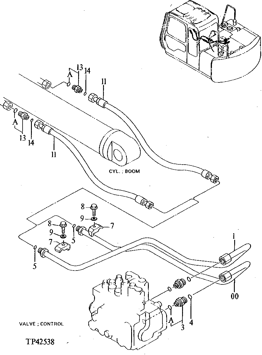 Схема запчастей John Deere 90E - 178 - Main Pipings (Boom Cylinder To Control Valve) 3360 HYDRAULIC SYSTEM