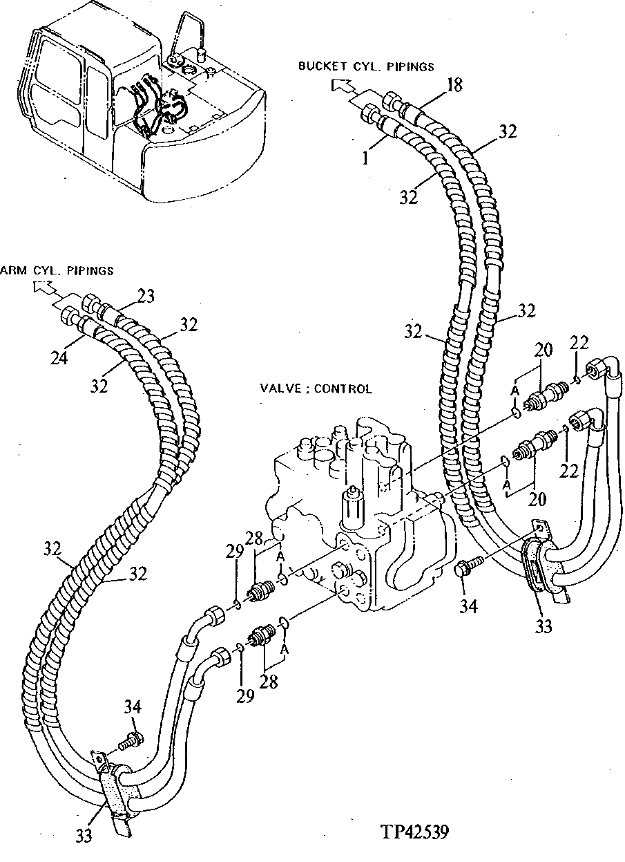 Схема запчастей John Deere 90E - 179 - Main Pipings (Arm And Bucket Cylinders To Control Valve) 3360 HYDRAULIC SYSTEM