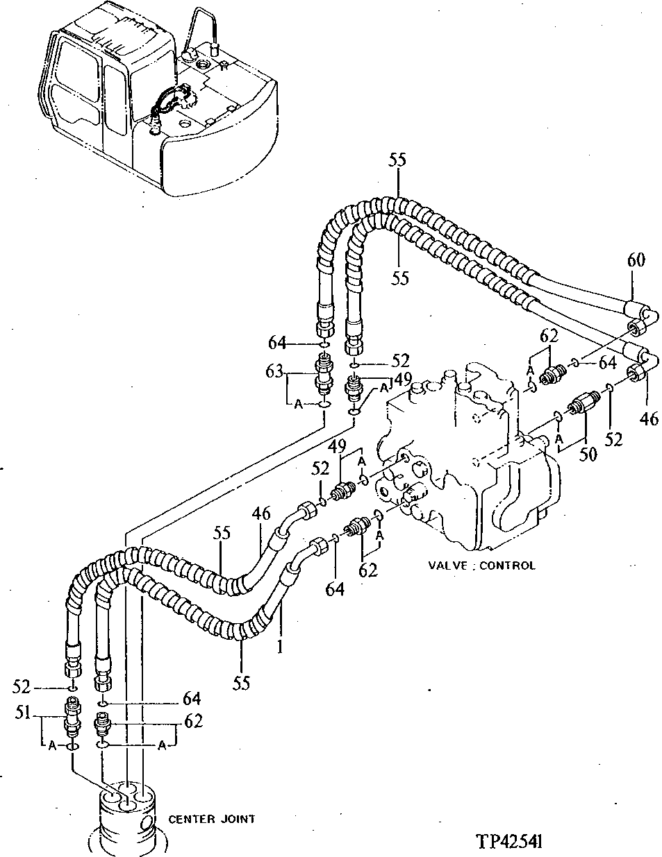 Схема запчастей John Deere 90E - 181 - Main Pipings (Center Joint To Control Valve) 3360 HYDRAULIC SYSTEM