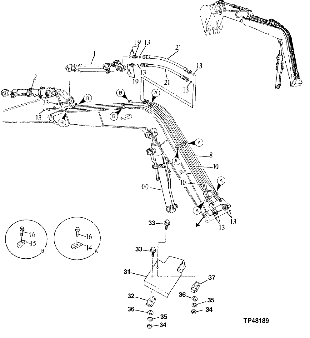 Схема запчастей John Deere 90E - 190 - FRONT PIPINGS (011246 - ) 3360 HYDRAULIC SYSTEM