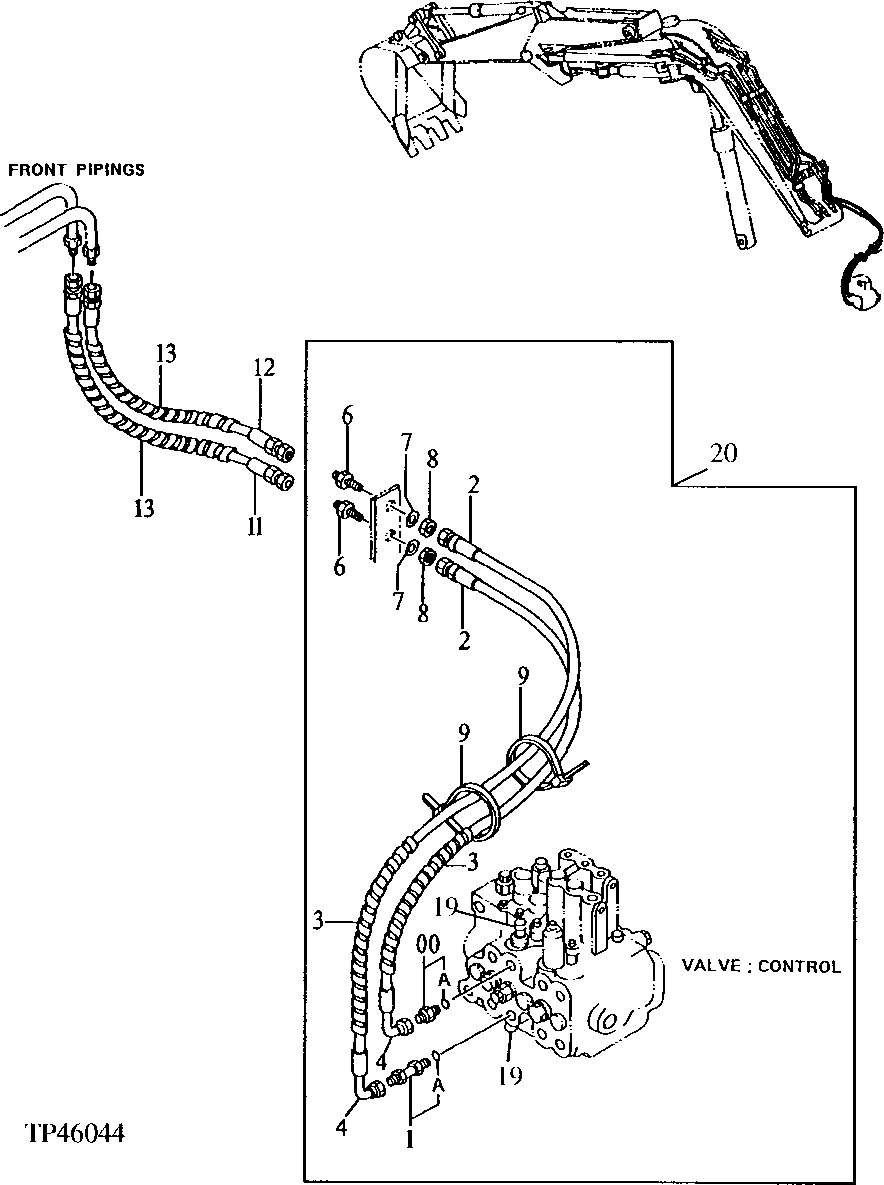 Схема запчастей John Deere 90E - 193 - OFFSET BOOM MAIN PIPINGS 3360 HYDRAULIC SYSTEM