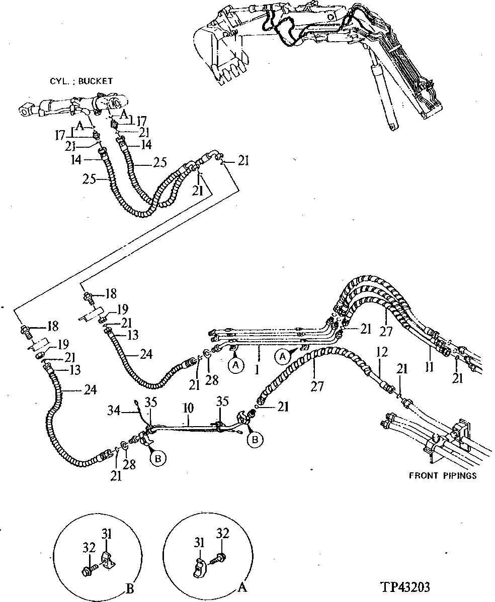 Схема запчастей John Deere 90E - 196 - OFFSET BOOM FRONT PIPINGS 3360 HYDRAULIC SYSTEM