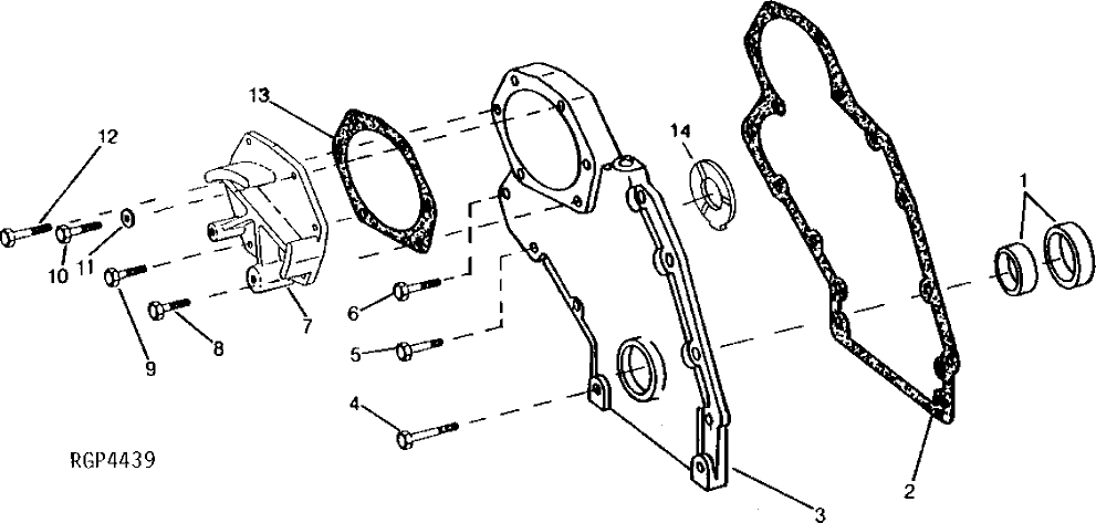 Схема запчастей John Deere 92ELC - 24 - Timing Gear Cover and Front Oil Seal 0402 Camshaft And Valve Actuating Means 6076AT030 6076AT030