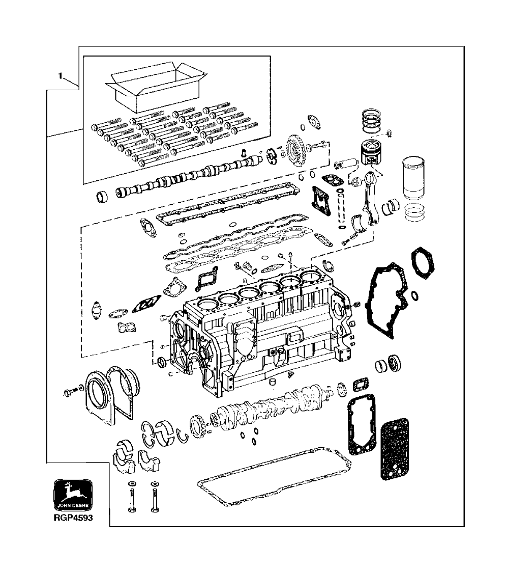 Схема запчастей John Deere 92ELC - 33 - Engine Short Block (6076) (With Head Bolts) 0404 Cylinder Block 6076AT030 6076AT030