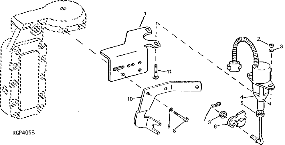 Схема запчастей John Deere 92ELC - 53 - Fuel Shut-Off Bracket And Electric Shut-Off Solenoid ( - 512892) 0413 Fuel Injection System 6076AT030 6076AT030