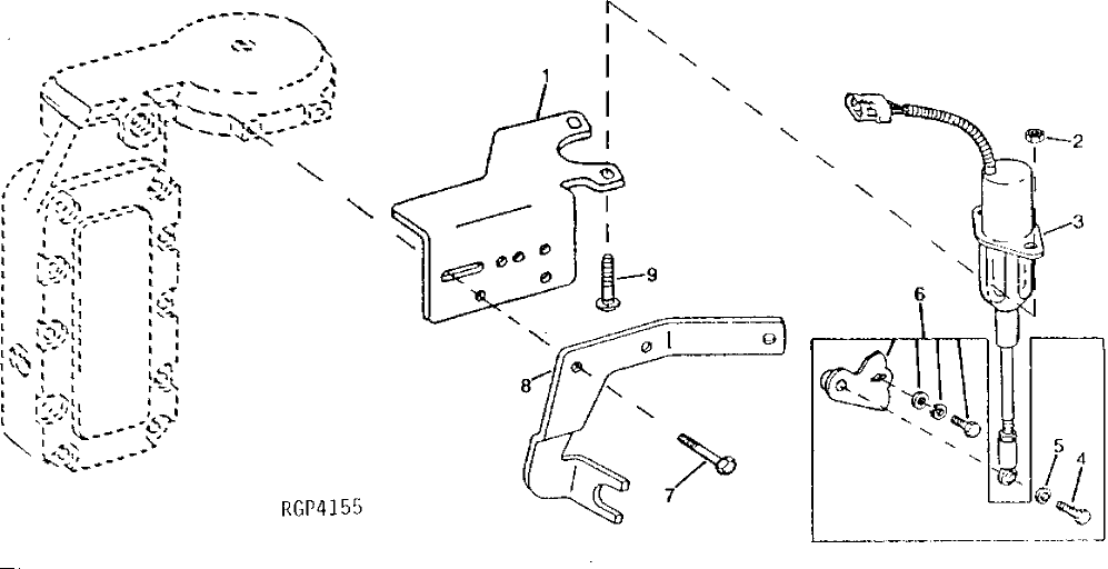 Схема запчастей John Deere 92ELC - 54 - Fuel Shut-Off Bracket And Electric Shut-Off Solenoid (512893 - ) 0413 Fuel Injection System 6076AT030 6076AT030